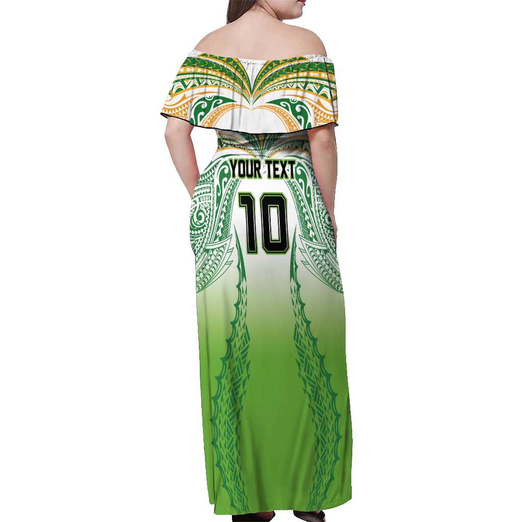 Custom Cook Islands Rugby League Off Shoulder Maxi Dress Avaiki Tatau Tribal Motifs White Color - Aussie Hoodie