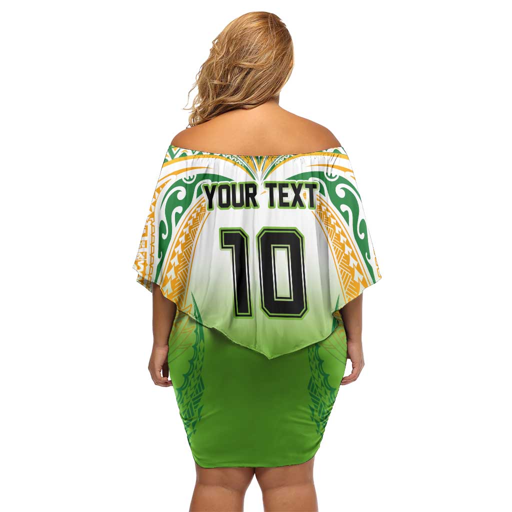 Custom Cook Islands Rugby League Off Shoulder Short Dress Avaiki Tatau Tribal Motifs White Color - Aussie Hoodie