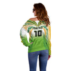 Custom Cook Islands Rugby League Off Shoulder Sweater Avaiki Tatau Tribal Motifs White Color - Aussie Hoodie
