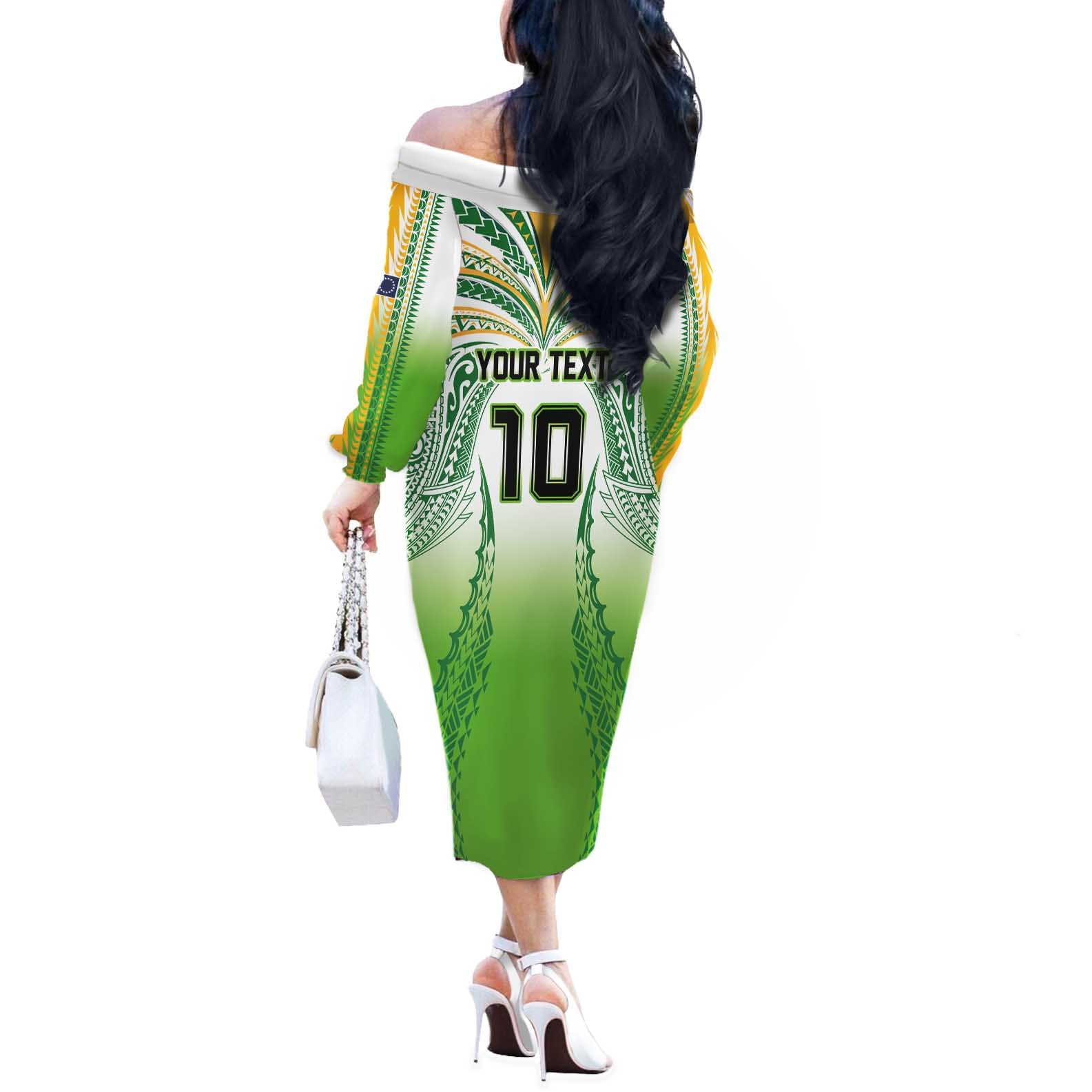 Custom Cook Islands Rugby League Off The Shoulder Long Sleeve Dress Avaiki Tatau Tribal Motifs White Color - Aussie Hoodie