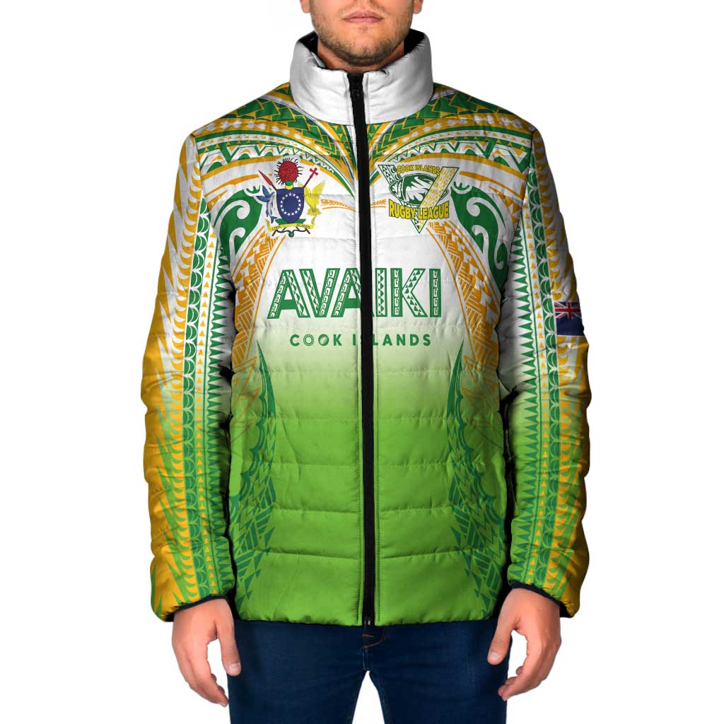 Custom Cook Islands Rugby League Padded Jacket Avaiki Tatau Tribal Motifs White Color - Aussie Hoodie