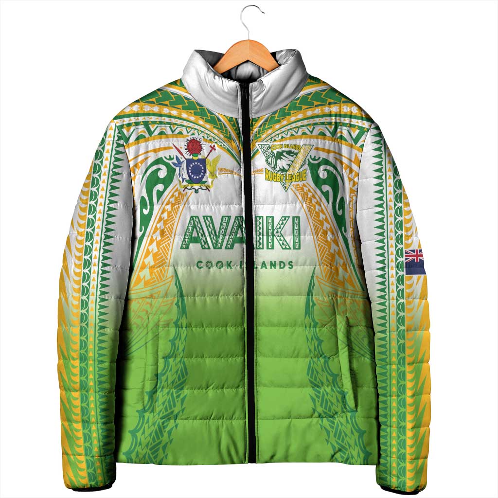 Custom Cook Islands Rugby League Padded Jacket Avaiki Tatau Tribal Motifs White Color - Aussie Hoodie