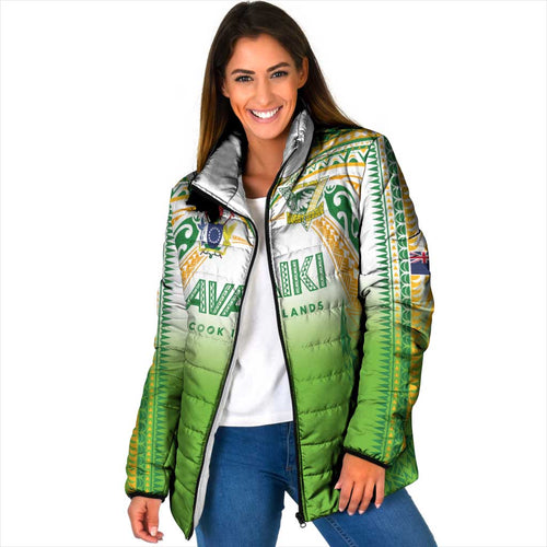 Custom Cook Islands Rugby League Padded Jacket Avaiki Tatau Tribal Motifs White Color - Aussie Hoodie