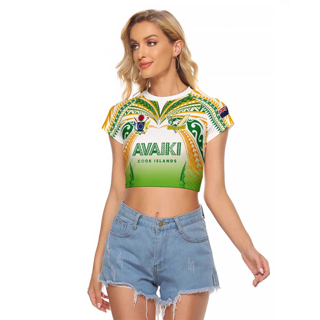 Custom Cook Islands Rugby League Raglan Cropped T Shirt Avaiki Tatau Tribal Motifs White Color - Aussie Hoodie