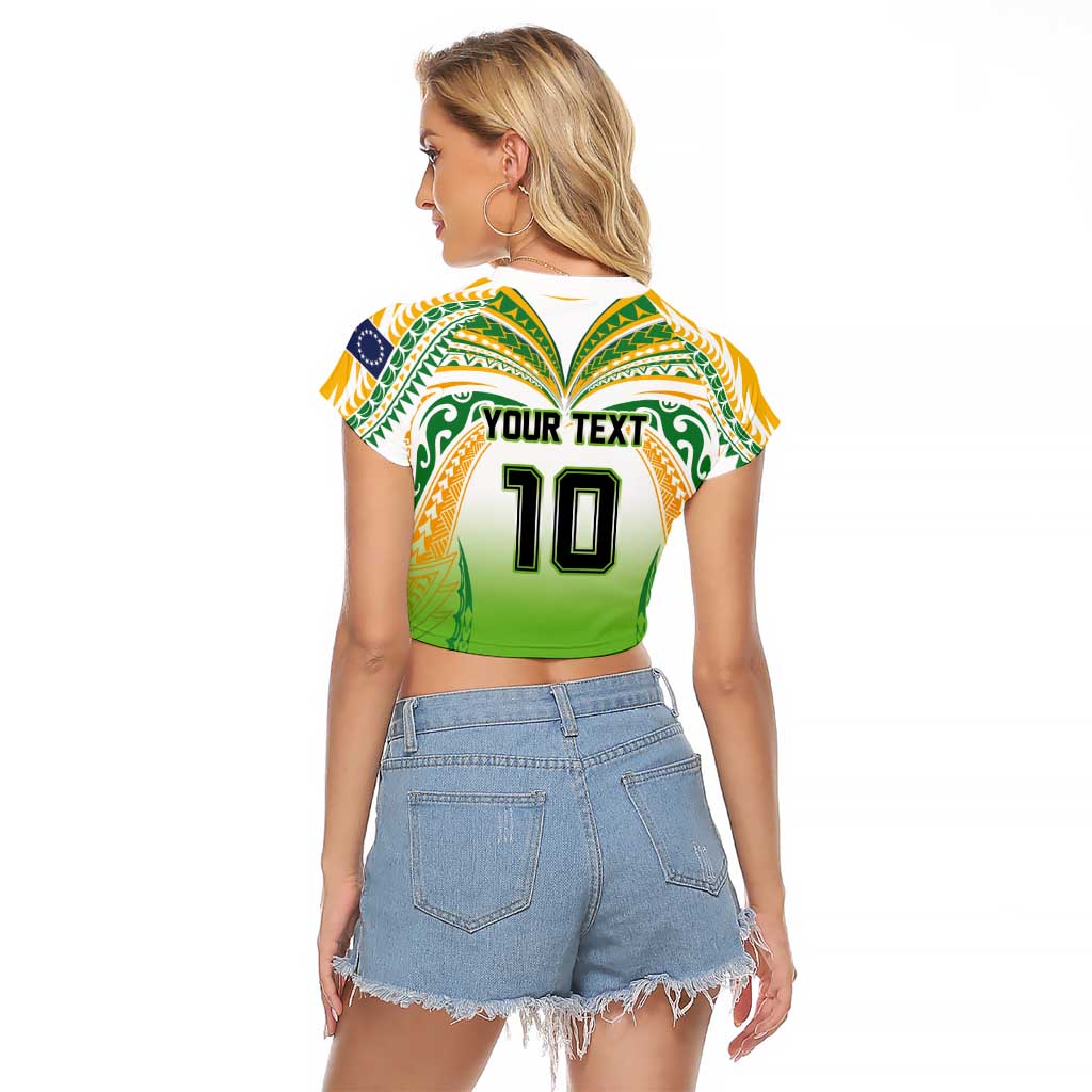 Custom Cook Islands Rugby League Raglan Cropped T Shirt Avaiki Tatau Tribal Motifs White Color - Aussie Hoodie