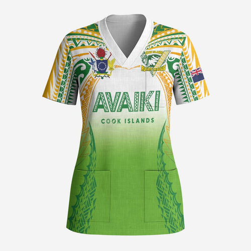 Custom Cook Islands Rugby League Scrub Top Avaiki Tatau Tribal Motifs White Color - Aussie Hoodie