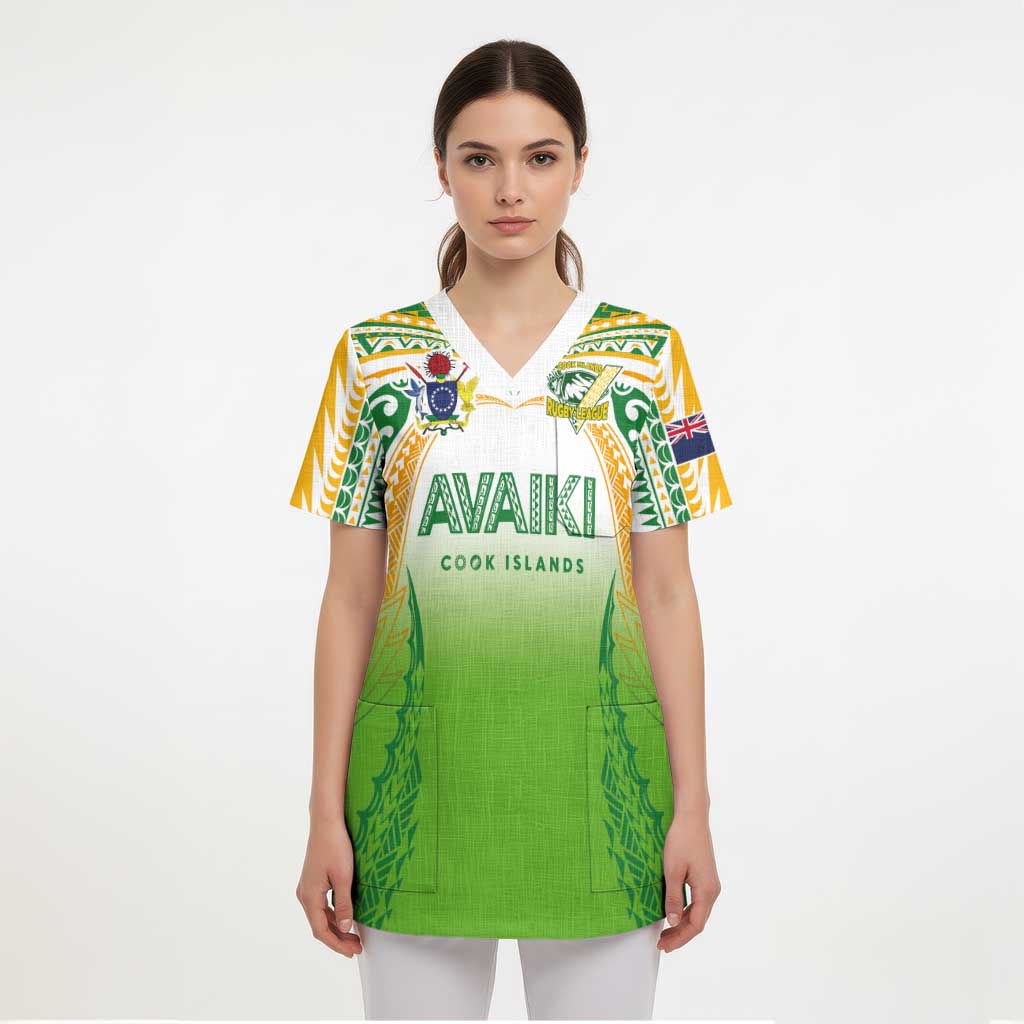 Custom Cook Islands Rugby League Scrub Top Avaiki Tatau Tribal Motifs White Color - Aussie Hoodie