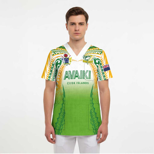 Custom Cook Islands Rugby League Scrub Top Avaiki Tatau Tribal Motifs White Color - Aussie Hoodie