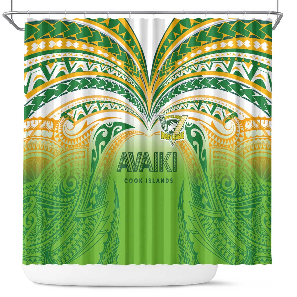 Cook Islands Rugby League Shower Curtain Avaiki Tatau Tribal Motifs White Color - Aussie Hoodie