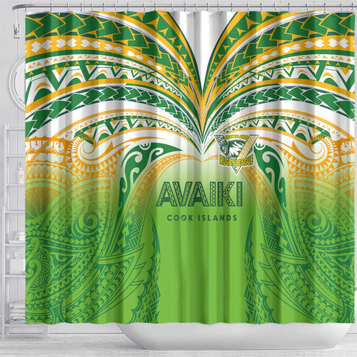 Cook Islands Rugby League Shower Curtain Avaiki Tatau Tribal Motifs White Color - Aussie Hoodie