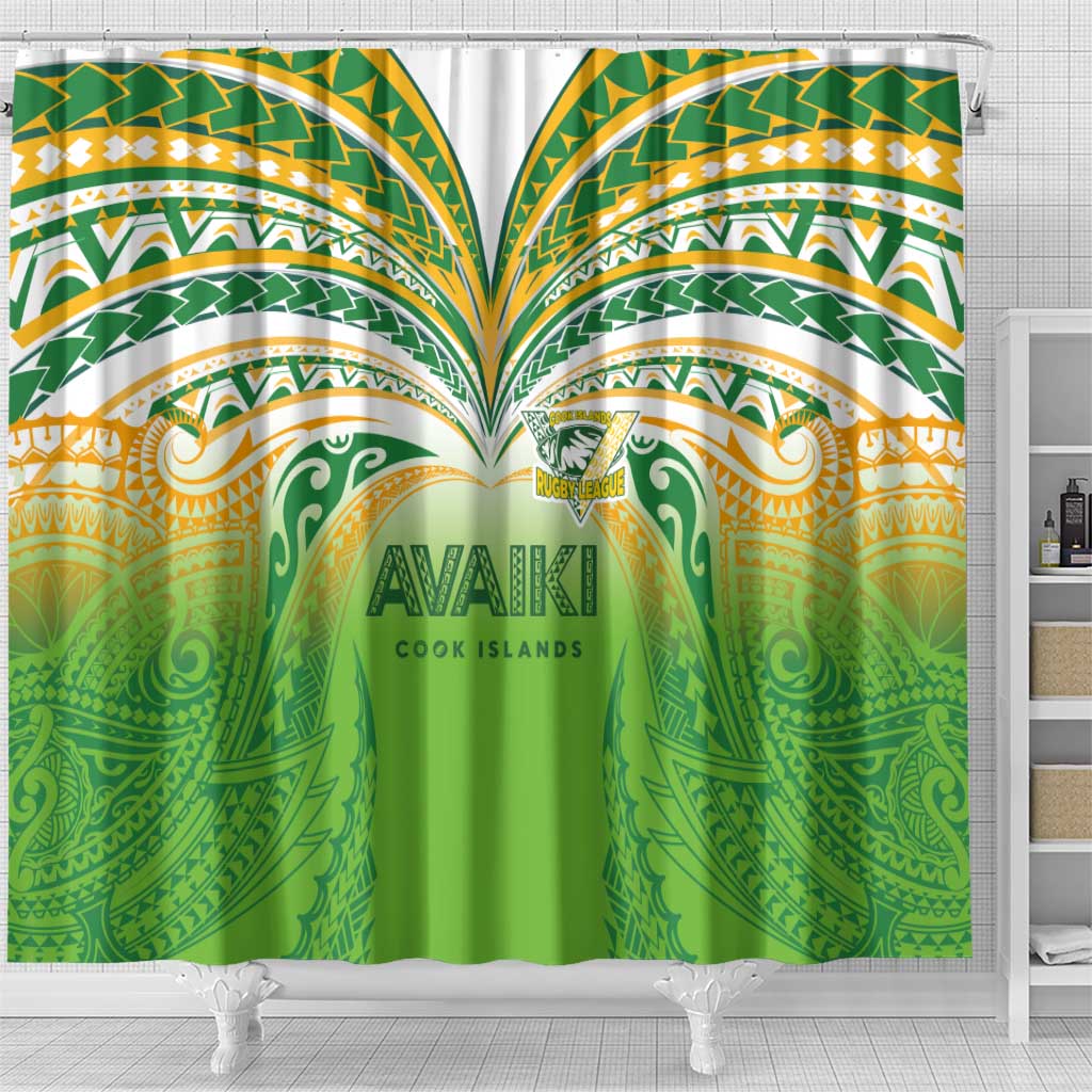 Cook Islands Rugby League Shower Curtain Avaiki Tatau Tribal Motifs White Color - Aussie Hoodie