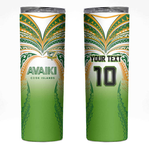 Custom Cook Islands Rugby League Skinny Tumbler Avaiki Tatau Tribal Motifs White Color - Aussie Hoodie