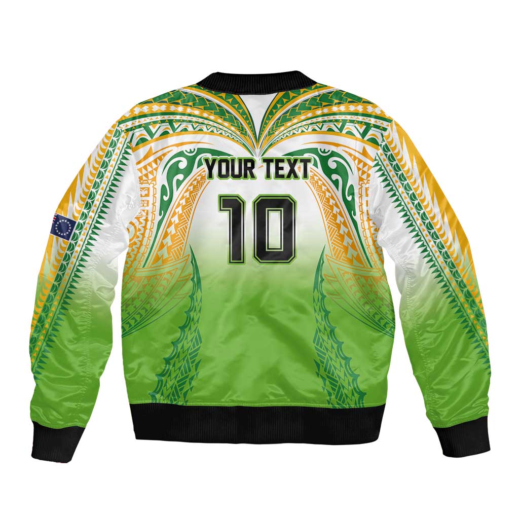 Custom Cook Islands Rugby League Sleeve Zip Bomber Jacket Avaiki Tatau Tribal Motifs White Color - Aussie Hoodie