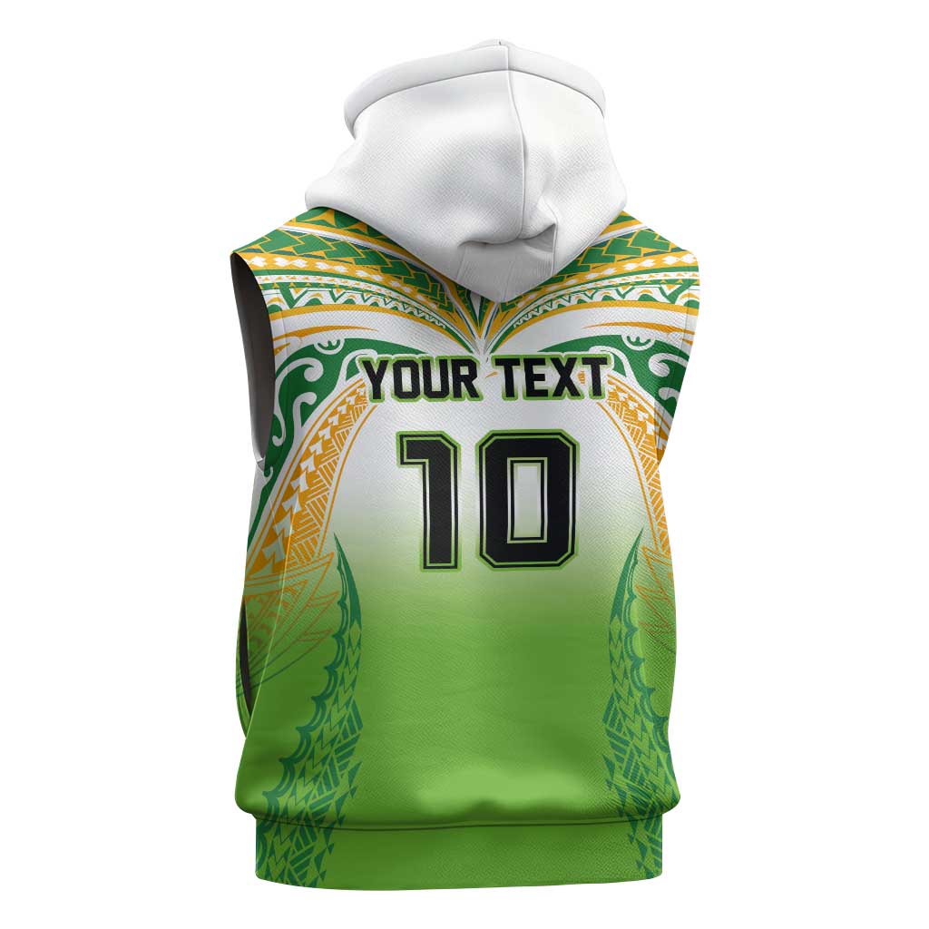 Custom Cook Islands Rugby League Sleeveless Hoodie Avaiki Tatau Tribal Motifs White Color - Aussie Hoodie