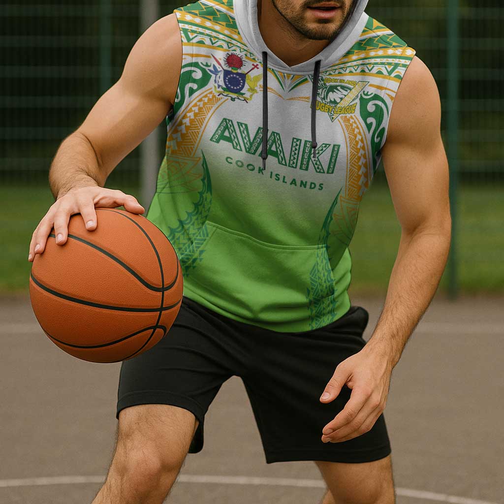 Custom Cook Islands Rugby League Sleeveless Hoodie Avaiki Tatau Tribal Motifs White Color - Aussie Hoodie