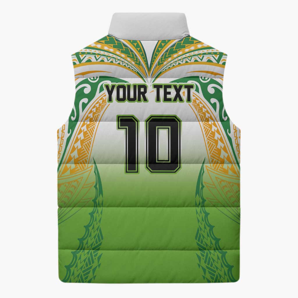 Custom Cook Islands Rugby League Sleeveless Puffer Jacket Avaiki Tatau Tribal Motifs White Color - Aussie Hoodie