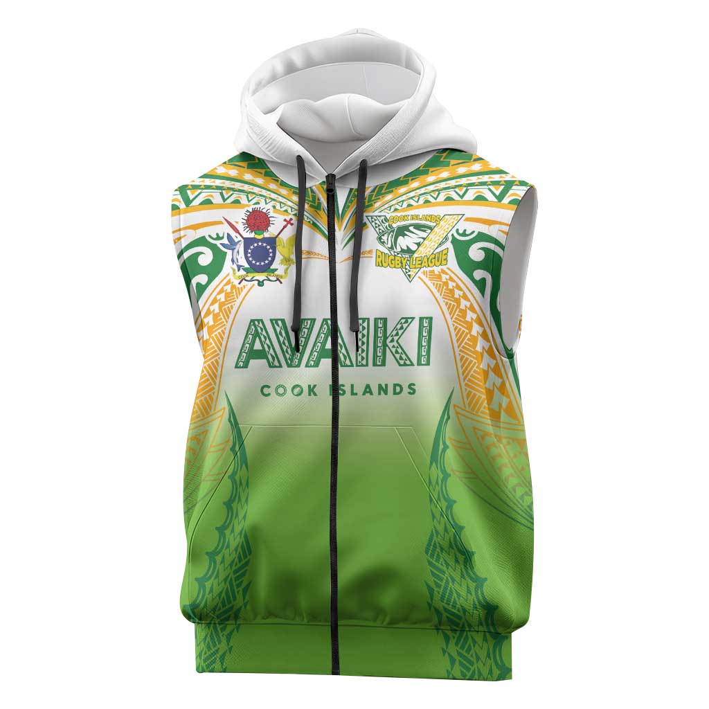 Custom Cook Islands Rugby League Sleeveless Zip Hoodie Avaiki Tatau Tribal Motifs White Color - Aussie Hoodie