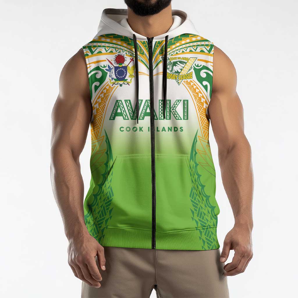 Custom Cook Islands Rugby League Sleeveless Zip Hoodie Avaiki Tatau Tribal Motifs White Color - Aussie Hoodie