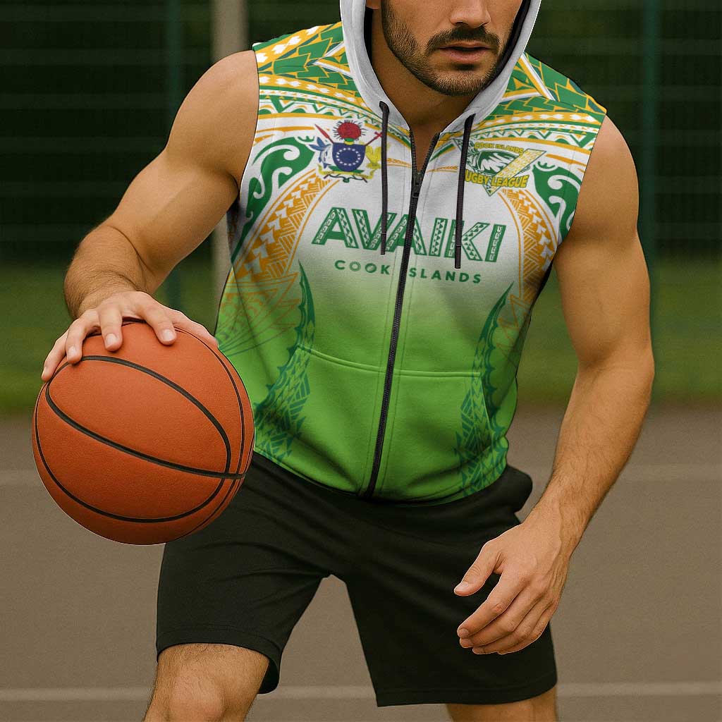 Custom Cook Islands Rugby League Sleeveless Zip Hoodie Avaiki Tatau Tribal Motifs White Color - Aussie Hoodie