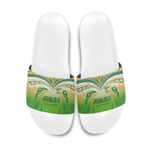 Cook Islands Rugby League Slide Sandals Avaiki Tatau Tribal Motifs White Color - Aussie Hoodie