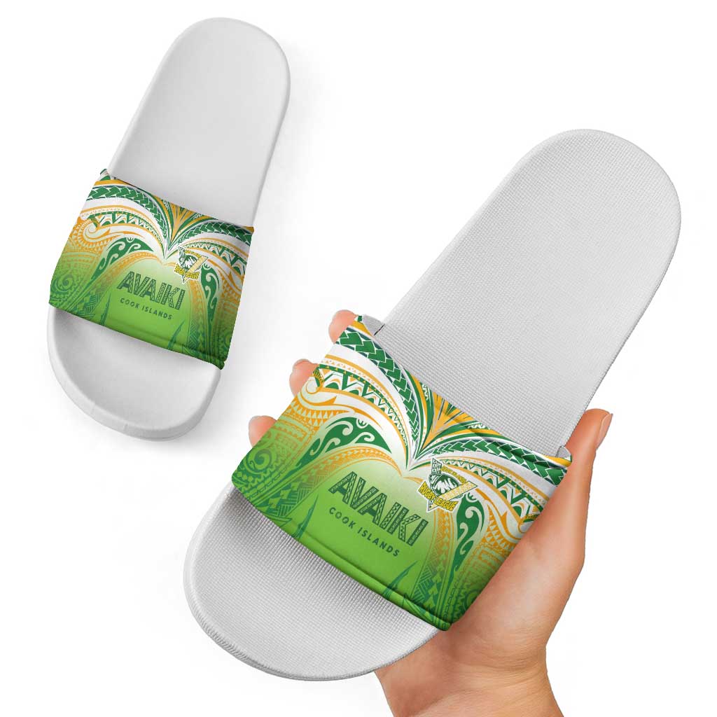 Cook Islands Rugby League Slide Sandals Avaiki Tatau Tribal Motifs White Color - Aussie Hoodie