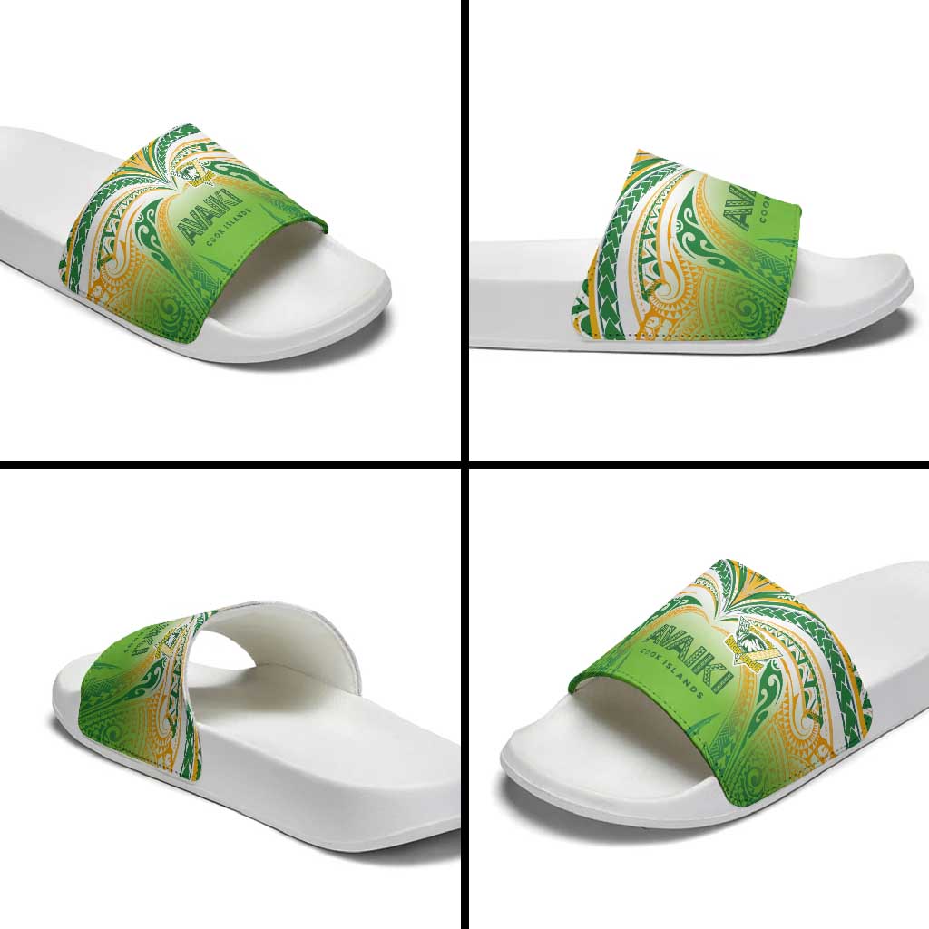 Cook Islands Rugby League Slide Sandals Avaiki Tatau Tribal Motifs White Color - Aussie Hoodie