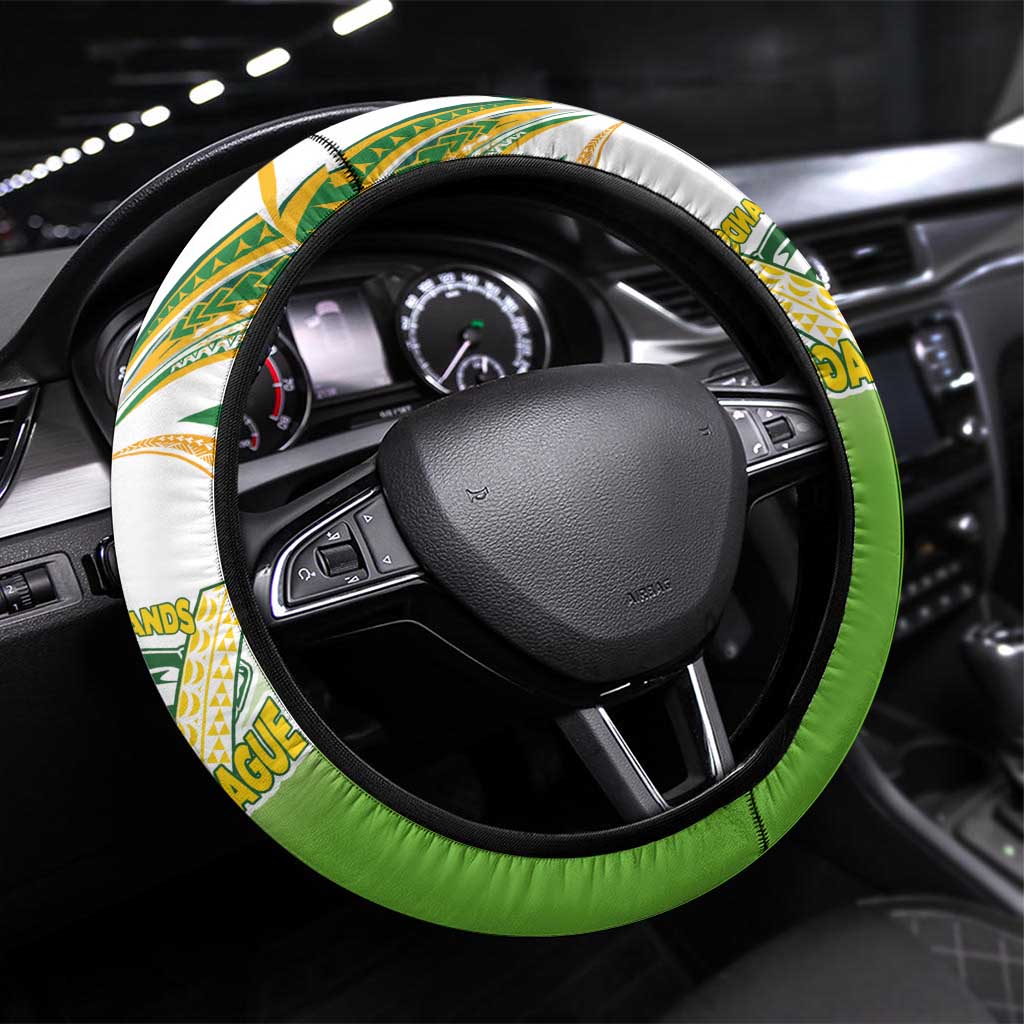 Cook Islands Rugby League Steering Wheel Cover Avaiki Tatau Tribal Motifs White Color - Aussie Hoodie