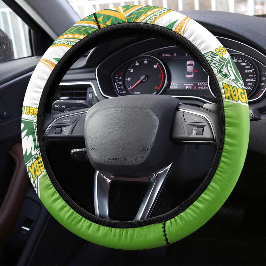 Cook Islands Rugby League Steering Wheel Cover Avaiki Tatau Tribal Motifs White Color - Aussie Hoodie
