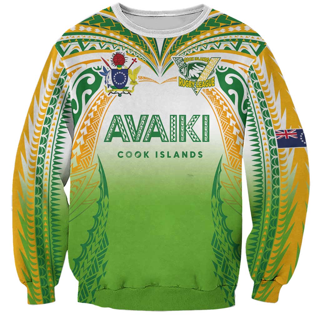 Custom Cook Islands Rugby League Sweatshirt Avaiki Tatau Tribal Motifs White Color - Aussie Hoodie