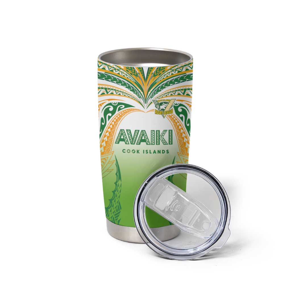 Custom Cook Islands Rugby League Tumbler Cup Avaiki Tatau Tribal Motifs White Color - Aussie Hoodie