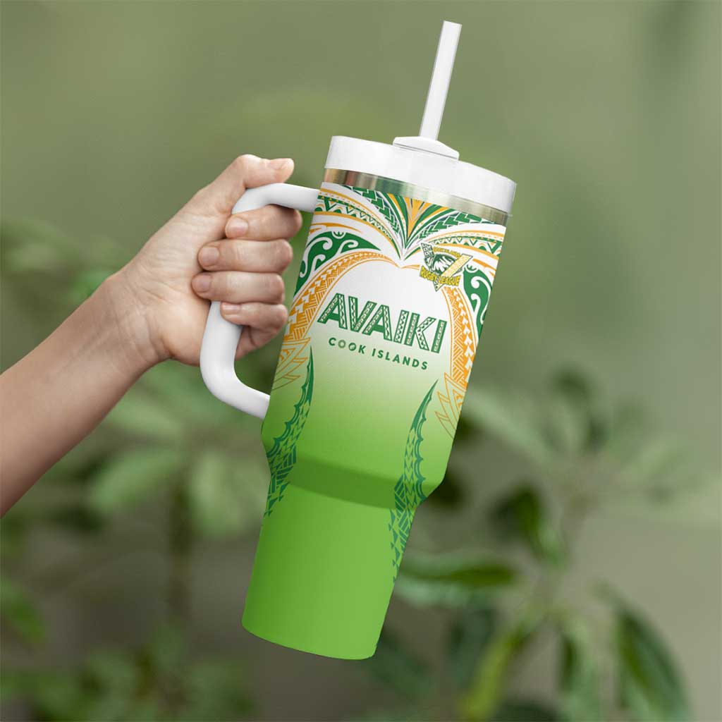 Custom Cook Islands Rugby League Tumbler With Handle Avaiki Tatau Tribal Motifs White Color - Aussie Hoodie