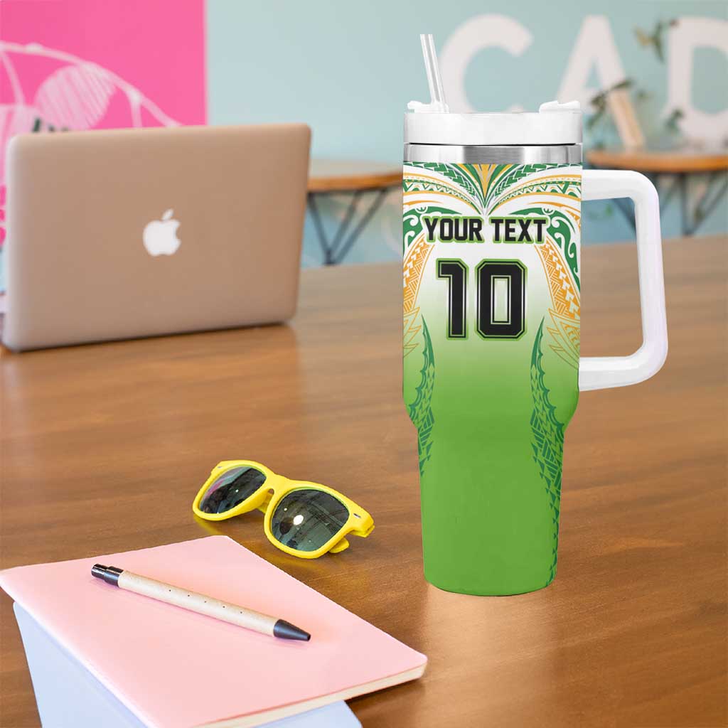 Custom Cook Islands Rugby League Tumbler With Handle Avaiki Tatau Tribal Motifs White Color - Aussie Hoodie