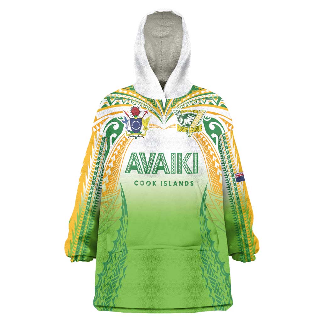 Custom Cook Islands Rugby League Wearable Blanket Hoodie Avaiki Tatau Tribal Motifs White Color - Aussie Hoodie