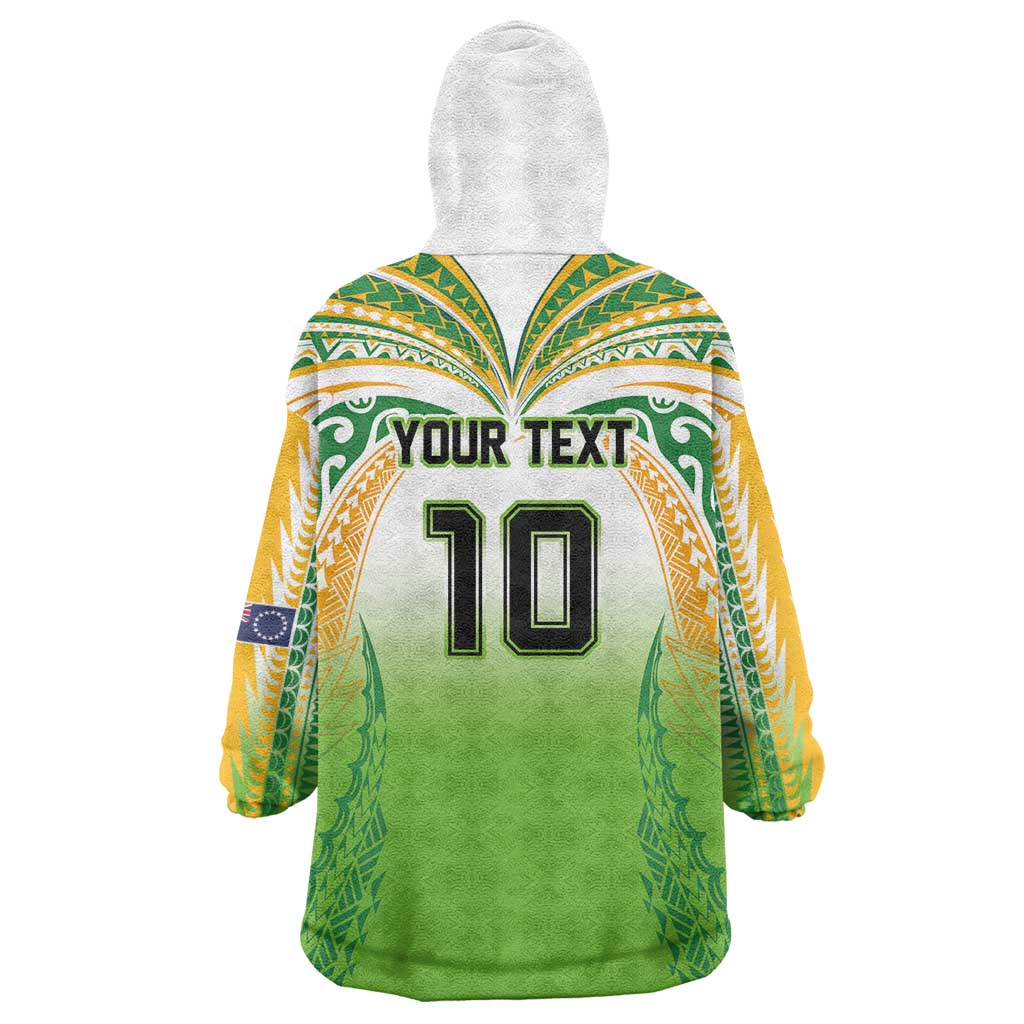 Custom Cook Islands Rugby League Wearable Blanket Hoodie Avaiki Tatau Tribal Motifs White Color - Aussie Hoodie