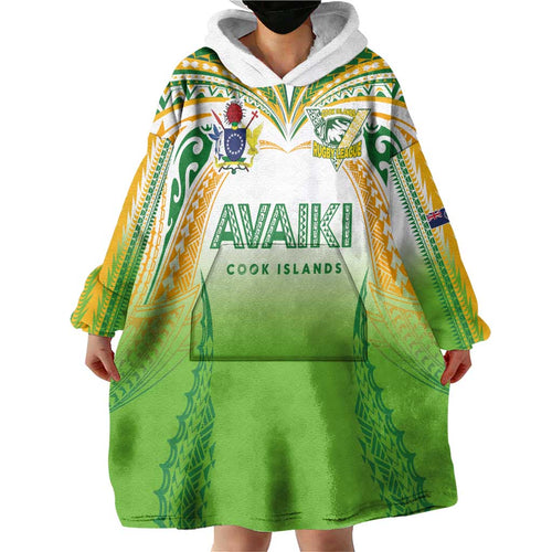 Custom Cook Islands Rugby League Wearable Blanket Hoodie Avaiki Tatau Tribal Motifs White Color - Aussie Hoodie