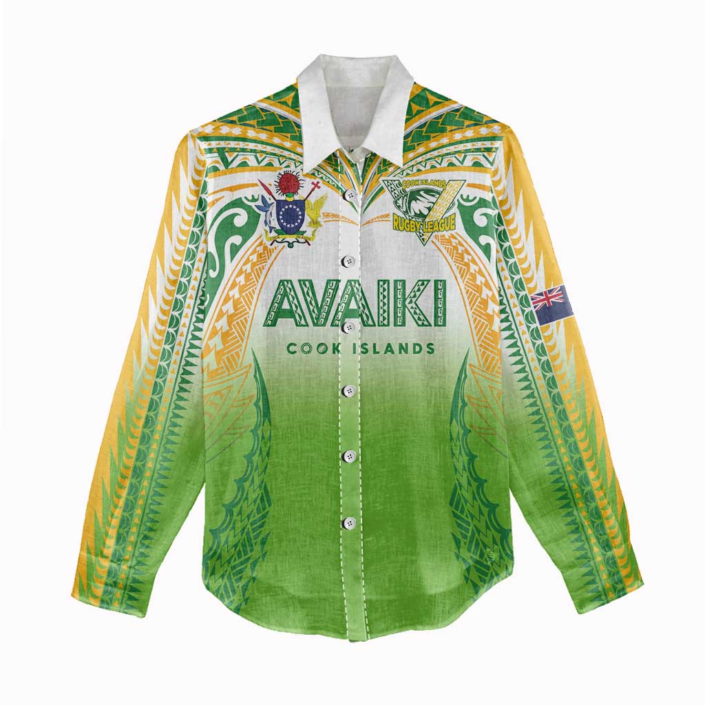 Custom Cook Islands Rugby League Women Casual Shirt Avaiki Tatau Tribal Motifs White Color - Aussie Hoodie