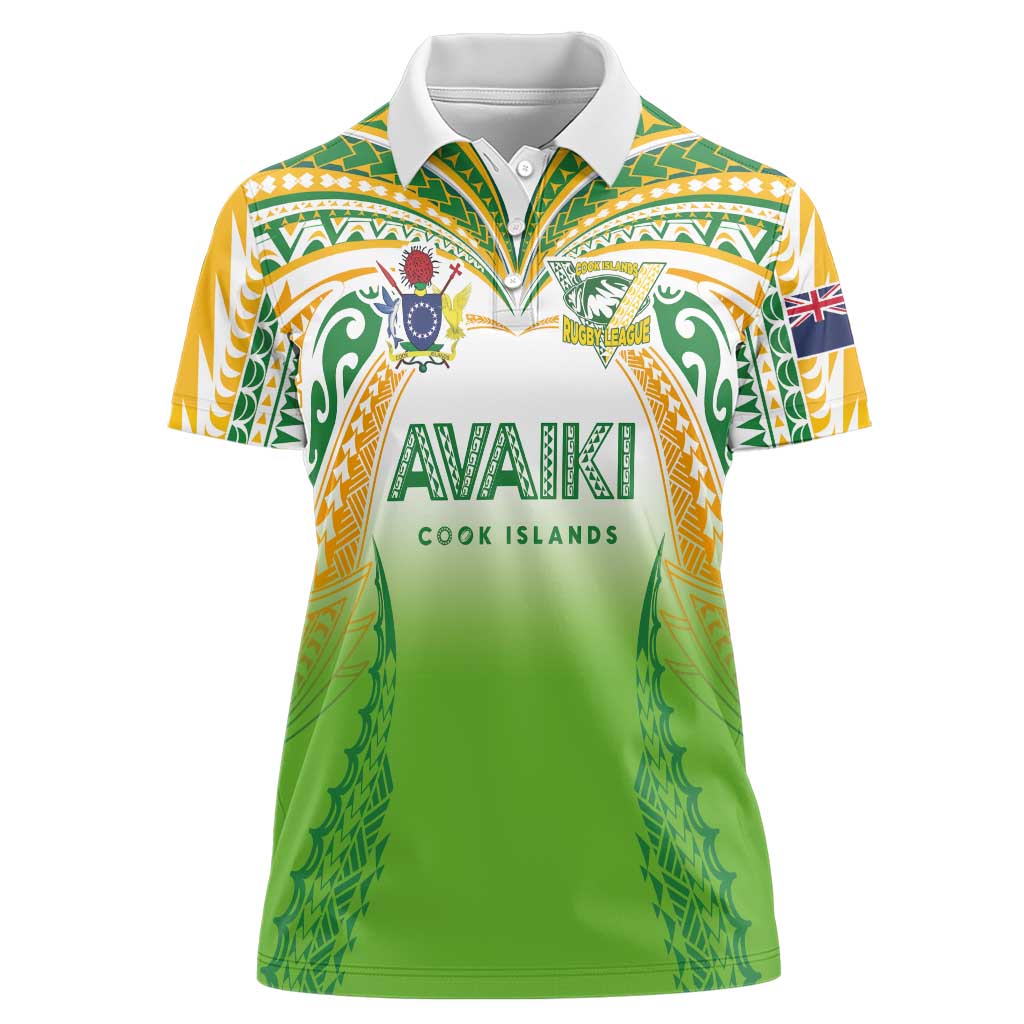 Custom Cook Islands Rugby League Women Polo Shirt Avaiki Tatau Tribal Motifs White Color - Aussie Hoodie
