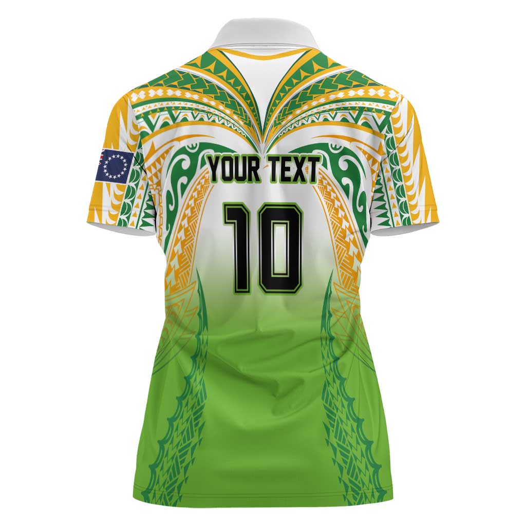 Custom Cook Islands Rugby League Women Polo Shirt Avaiki Tatau Tribal Motifs White Color - Aussie Hoodie