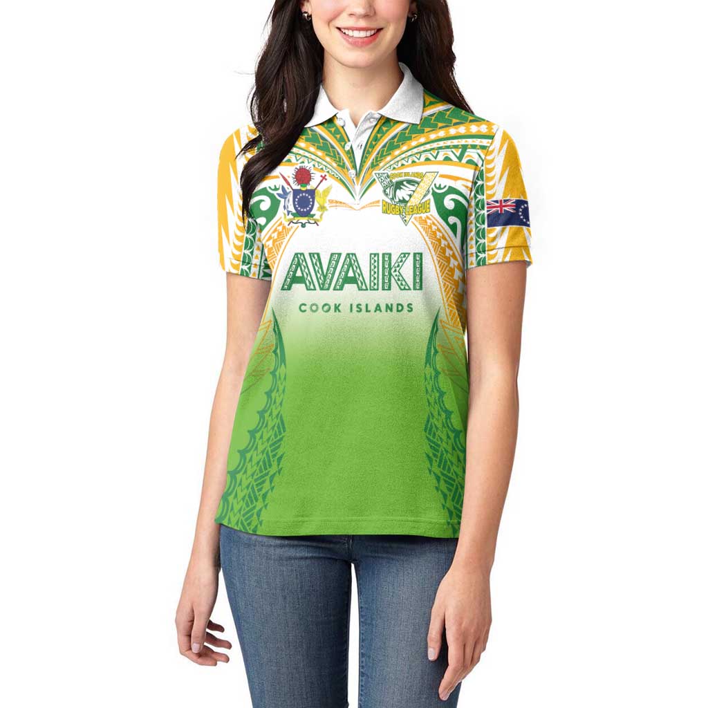 Custom Cook Islands Rugby League Women Polo Shirt Avaiki Tatau Tribal Motifs White Color - Aussie Hoodie