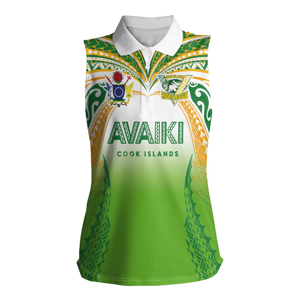 Custom Cook Islands Rugby League Women Sleeveless Polo Shirt Avaiki Tatau Tribal Motifs White Color - Aussie Hoodie