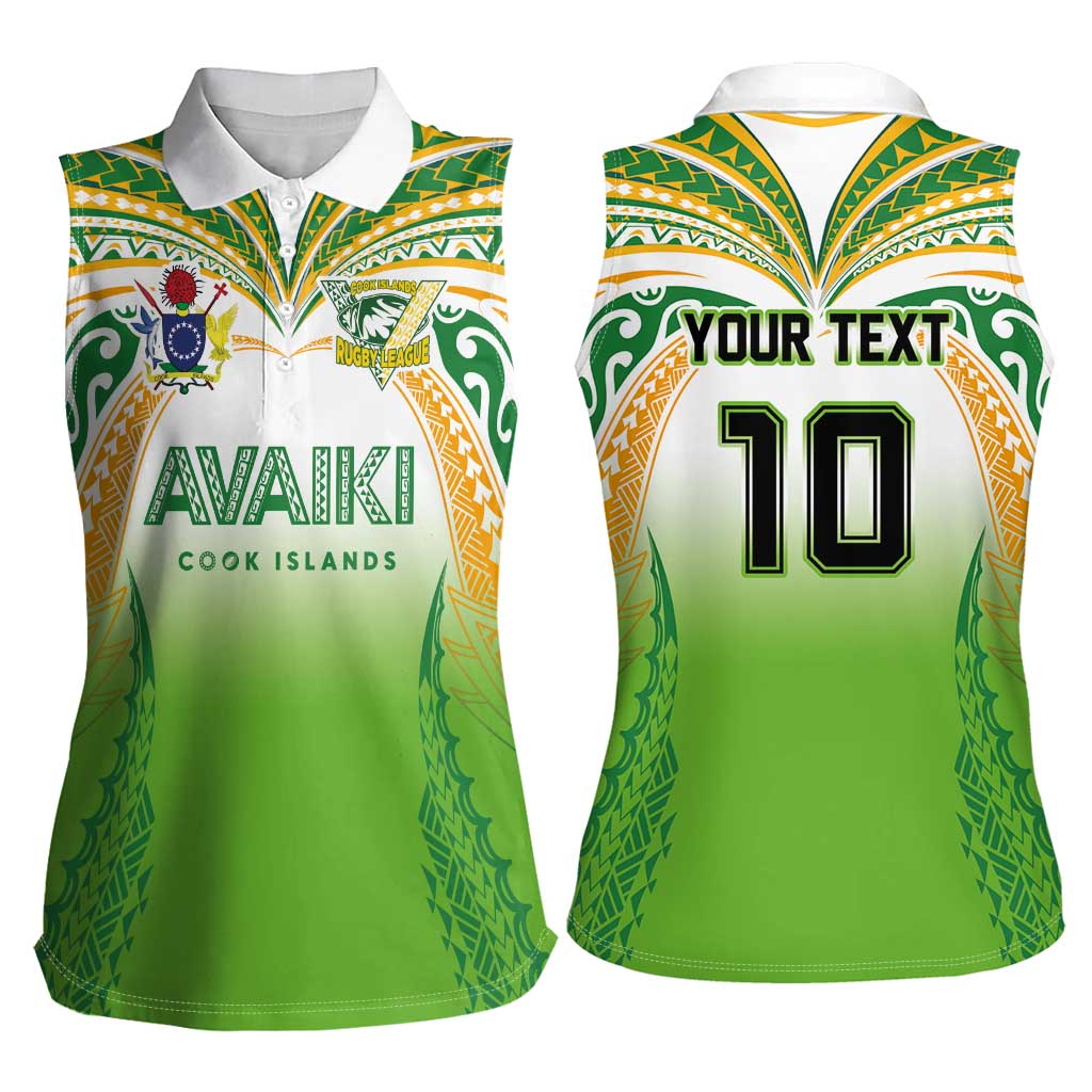 Custom Cook Islands Rugby League Women Sleeveless Polo Shirt Avaiki Tatau Tribal Motifs White Color - Aussie Hoodie