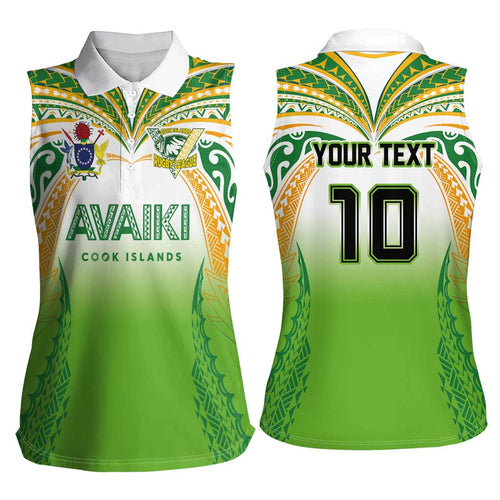 Custom Cook Islands Rugby League Women Sleeveless Polo Shirt Avaiki Tatau Tribal Motifs White Color - Aussie Hoodie