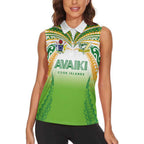Custom Cook Islands Rugby League Women Sleeveless Polo Shirt Avaiki Tatau Tribal Motifs White Color - Aussie Hoodie
