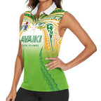 Custom Cook Islands Rugby League Women Sleeveless Polo Shirt Avaiki Tatau Tribal Motifs White Color - Aussie Hoodie