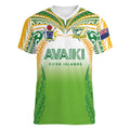 Custom Cook Islands Rugby League Women V-Neck T-Shirt Avaiki Tatau Tribal Motifs White Color - Aussie Hoodie