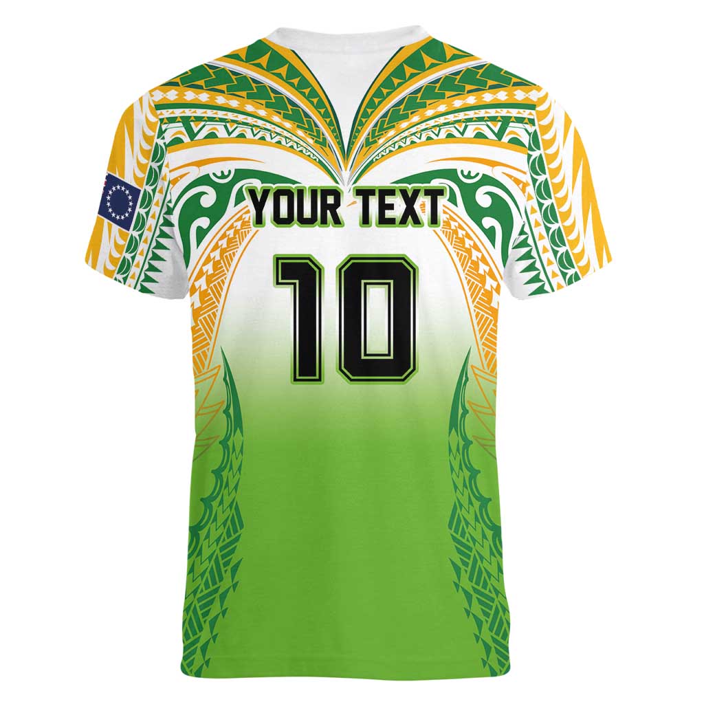 Custom Cook Islands Rugby League Women V-Neck T-Shirt Avaiki Tatau Tribal Motifs White Color - Aussie Hoodie
