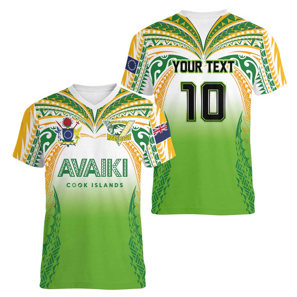 Custom Cook Islands Rugby League Women V-Neck T-Shirt Avaiki Tatau Tribal Motifs White Color - Aussie Hoodie