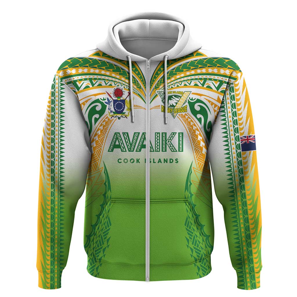 Custom Cook Islands Rugby League Zip Hoodie Avaiki Tatau Tribal Motifs White Color - Aussie Hoodie