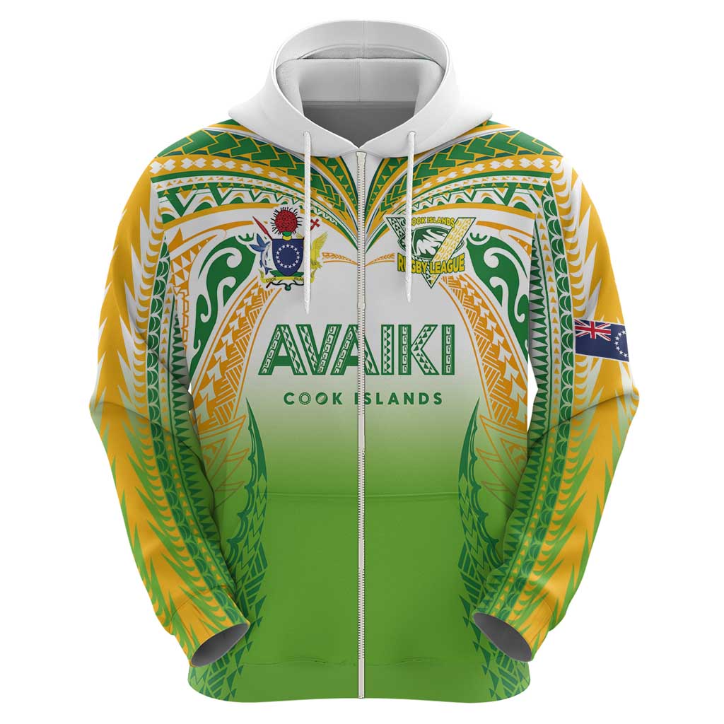 Custom Cook Islands Rugby League Zip Hoodie Avaiki Tatau Tribal Motifs White Color - Aussie Hoodie