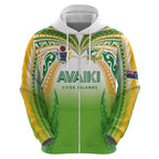 Custom Cook Islands Rugby League Zip Hoodie Avaiki Tatau Tribal Motifs White Color - Aussie Hoodie
